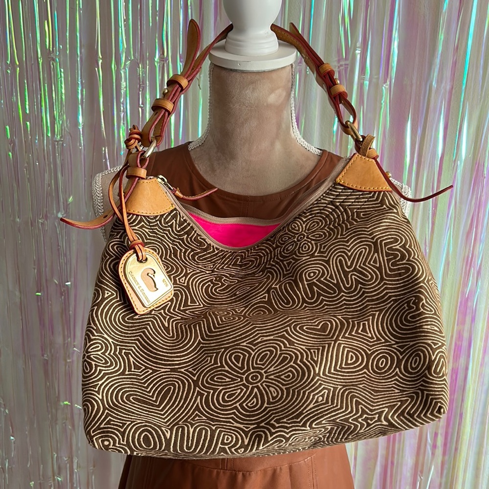 Dooney & Bourke hobo purse, brown electric pink lining